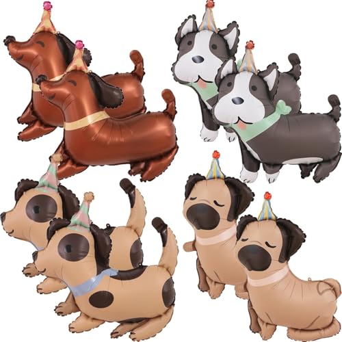 8 Stück Hund Folienballon, Ballon Tiere Hund, Luftballons Geburtstag Hunde, Helium Luftballons Hunde Ballons, Hund Luftballon für Kinder Geburtstag Baby Shower Hunde Tiere Thema Party Deko (C) von WEINIBAO