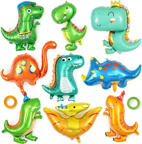 Dinosaurier Luftballons Geburtstag, 9 Stück Dinosaurier Folienballons Dino Party Luftballons Kinder Dino Ballon Helium Ballon für Geburtstagsdeko Dschungel Party Dekoration Kinder Baby Shower von WEINIBAO