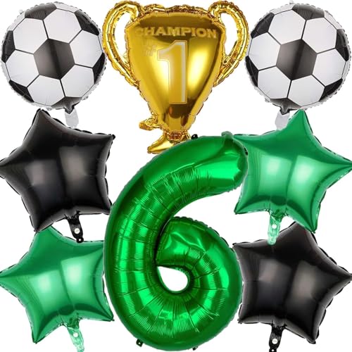 Fussball Luftballon Geburtstag 6 Jahre, Luftballon 6 Jahre Fußball Ballon Trophäe Luftballon Stern, Geburtstagsdeko Fußball 6 Jahre, Folienballons Fußball für Kinder Junge Geburtstag Party Dekoration von WEINIBAO