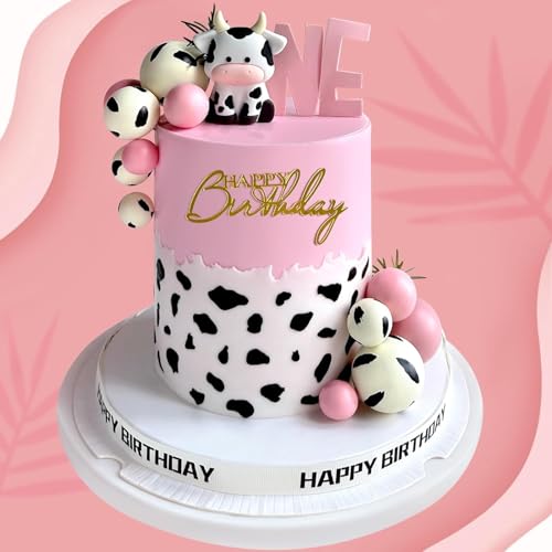 Kuh Tortendeko Geburtstag, 12 Stück Cupcake Topper, Happy Birthday Cake Topper, Milchkuh Kuchen Topper, Deko für Kinder Mädchen Junge von WEINIBAO