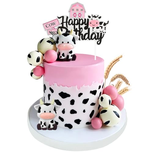 Kuh Tortendeko Geburtstag, 13 Stück Kuh Cupcake Topper Geburtstag, Happy Birthday Cake Topper Geburtstag, Milchkuh Kuchen Topper Geburtstag Kuchen Deko für Geburtstag Dekoration Kinder Mädchen Junge von WEINIBAO