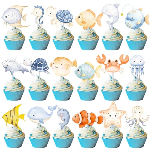 Meerestiere Cupcake Toppers Dekoration, 36 Stück Geburtstag Tortendeko Unterwasserwelt, Meerestiere Deko für Torte, Meerestiere Cake Topper, Kuchen Topper für Geburtstag Taufe Baby Shower Meerestiere Cupcake Toppers Dekoration, 36 Stück Geburtstag Tortendeko Unterwasserwelt, Meerestiere Deko für Torte, Meerestiere Cake Topper, Kuchen Topper für Geburtstag Taufe Baby Shower von WEINIBAO