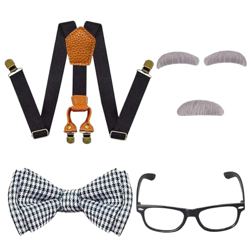 Opa Kostüm Kinder, Karneval Kostüm Alter Mann für Kinder, Kostüm Zubehör Kinder Set mit Hosenträger Fliege Brille Augenbrauen Bart, Alter Mann Kostüm Kinder für Karneval Maskerade Cosplay Mottoparty Opa Kostüm Kinder, Karneval Kostüm Alter Mann für Kinder, Kostüm Zubehör Kinder Set mit Hosenträger Fliege Brille Augenbrauen Bart, Alter Mann Kostüm Kinder für Karneval Maskerade Cosplay Mottoparty von WEINIBAO