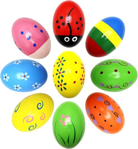 Ostereier Holz, 9 Stück Percussion Musical Egg Shaker, Ostereier aus Holz Musikalische Spielzeuge für Babies, Eier Maracas Holz Ei Shakers, Ostereier Deko für Ostern Korb Stuffer, Ostergeschenke (B) Ostereier Holz, 9 Stück Percussion Musical Egg Shaker, Ostereier aus Holz Musikalische Spielzeuge für Babies, Eier Maracas Holz Ei Shakers, Ostereier Deko für Ostern Korb Stuffer, Ostergeschenke (B) von WEINIBAO