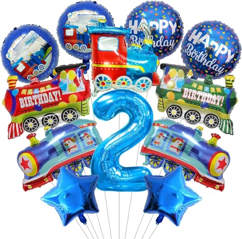 Zug Luftballons 2. Geburtstag Set - 12 Stück Folienballon, Helium Ballons Blau für Kinder Junge Geburtstagsdeko von WEINIBAO