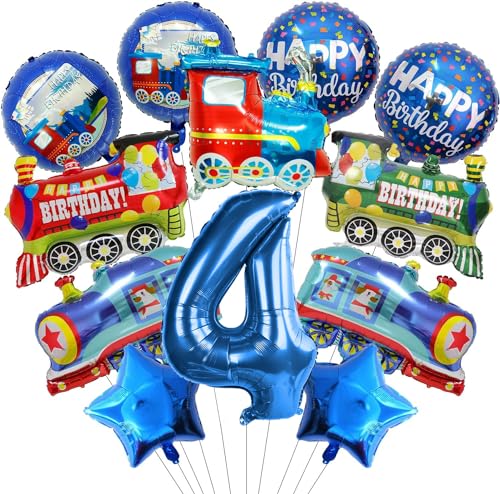 Zug Luftballons 4. Geburtstag Set - 12 Stück Folienballon, Helium Ballons Blau für Kinder Junge Geburtstagsdeko von WEINIBAO