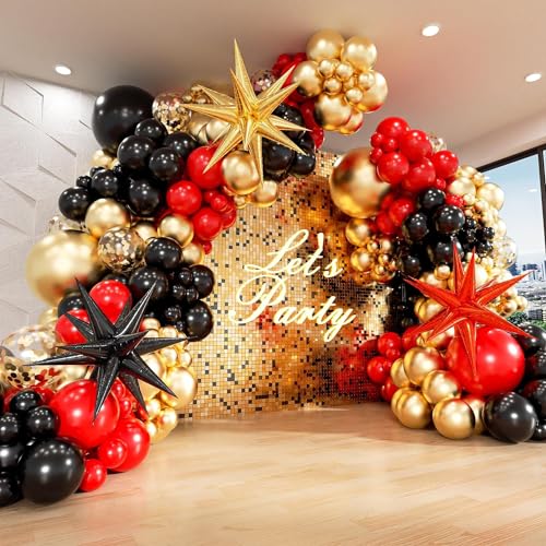 Rot Gold Schwarz Luftballons Girlande Kit mit 3 Stück Luftballons,Black Gold Balloons Arch Kit für Jubiläums, Neujahrs und Geburtstagsparty Casino Dekorationen von WEIPUER