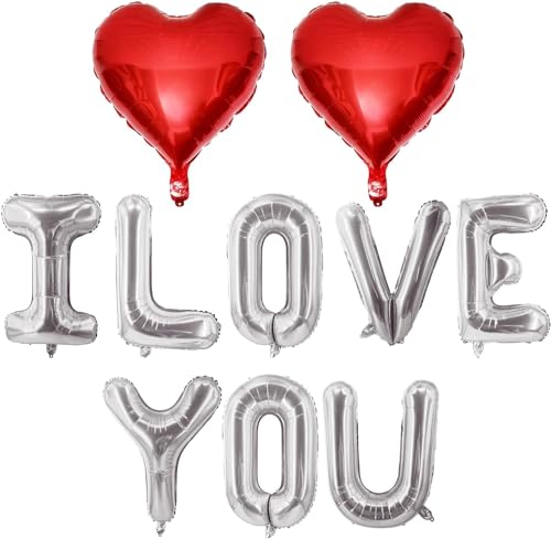 Rote Herz-Luftballons, silberfarben "I love you", für Valentinstag, Brautparty, Hochzeit, Party, Zubehör, Dekorationen Rote Herz-Luftballons, silberfarben "I love you", für Valentinstag, Brautparty, Hochzeit, Party, Zubehör, Dekorationen von WEIPUER