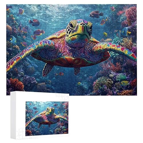 Puzzle 1000 Teile Erwachsene Meeresschildkröte 75 x 50 cm, 3D Visuelle Wooden Puzzle, DIY Craft Bastelpuzzles für Heimdekoration, Geschenkbox, Familie herausforderndes Puzzles F-223 von WEISHIWE