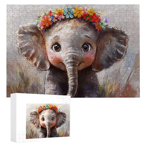 Puzzle 1000 Teile Erwachsene Süßer Kleiner Elefant 75 x 50 cm, 3D Visuelle Wooden Puzzle, DIY Craft Bastelpuzzles für Heimdekoration, Geschenkbox, Familie herausforderndes Puzzles F-403 von WEISHIWE