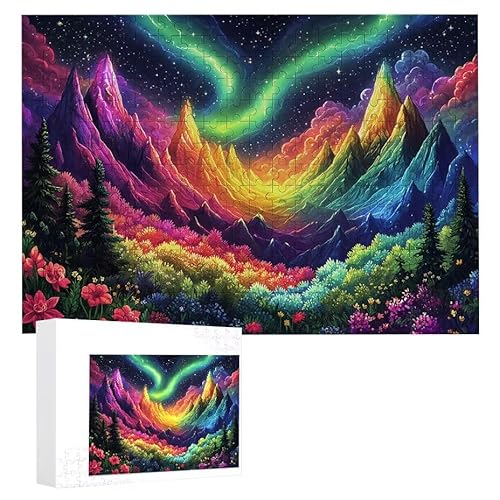Puzzle 1200 Teile Erwachsene Aurora Mountains 75 x 50 cm, 3D Visuelle Wooden Puzzle, DIY Craft Bastelpuzzles für Heimdekoration, Geschenkbox, Familie herausforderndes Puzzles F-364 von WEISHIWE
