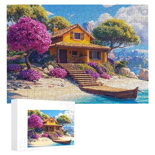 Puzzle 1200 Teile Erwachsene Ferienhaus am Meer 75 x 50 cm, 3D Visuelle Wooden Puzzle, DIY Craft Bastelpuzzles für Heimdekoration, Geschenkbox, Familie herausforderndes Puzzles F-218 von WEISHIWE