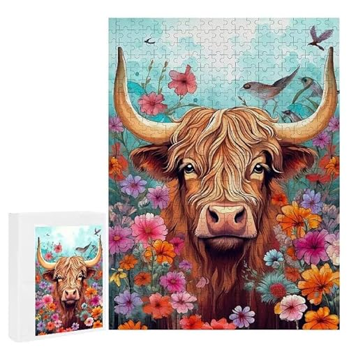 Puzzle 1200 Teile Erwachsene Hochlandrinder 75 x 50 cm, 3D Visuelle Wooden Puzzle, DIY Craft Bastelpuzzles für Heimdekoration, Geschenkbox, Familie herausforderndes Puzzles F-204 von WEISHIWE