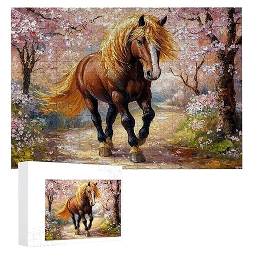 Puzzle 1200 Teile Erwachsene Kirschblütenpferd 75 x 50 cm, 3D Visuelle Wooden Puzzle, DIY Craft Bastelpuzzles für Heimdekoration, Geschenkbox, Familie herausforderndes Puzzles F-752 von WEISHIWE