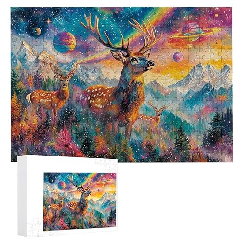 Puzzle 1200 Teile Erwachsene Planet Hirsch 75 x 50 cm, 3D Visuelle Wooden Puzzle, DIY Craft Bastelpuzzles für Heimdekoration, Geschenkbox, Familie herausforderndes Puzzles F-712 von WEISHIWE