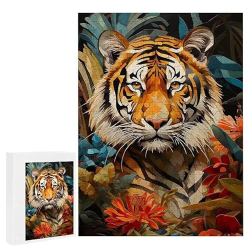 Puzzle 1200 Teile Erwachsene Tigerblumen 75 x 50 cm, 3D Visuelle Wooden Puzzle, DIY Craft Bastelpuzzles für Heimdekoration, Geschenkbox, Familie herausforderndes Puzzles F-432 von WEISHIWE