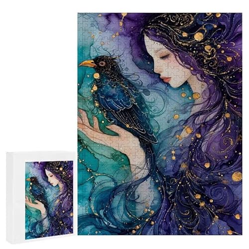 Puzzle 1500 Teile Erwachsene Frau Krähe 87 x 57 cm, 3D Visuelle Wooden Puzzle, DIY Craft Bastelpuzzles für Heimdekoration, Geschenkbox, Familie herausforderndes Puzzles F-533 von WEISHIWE