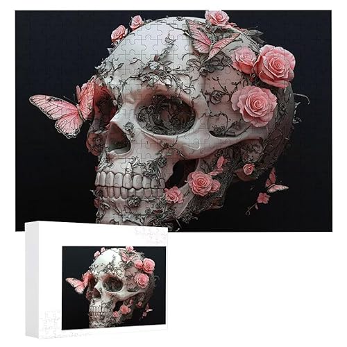 Puzzle 1500 Teile Erwachsene Rosenschädel 87 x 57 cm, 3D Visuelle Wooden Puzzle, DIY Craft Bastelpuzzles für Heimdekoration, Geschenkbox, Familie herausforderndes Puzzles F-481 von WEISHIWE