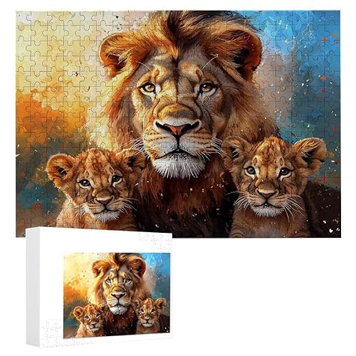Puzzle 200 Teile Erwachsene Tierlöwe 35 x 25 cm, 3D Visuelle Wooden Puzzle, DIY Craft Bastelpuzzles für Heimdekoration, Geschenkbox, Familie herausforderndes Puzzles F-160 von WEISHIWE