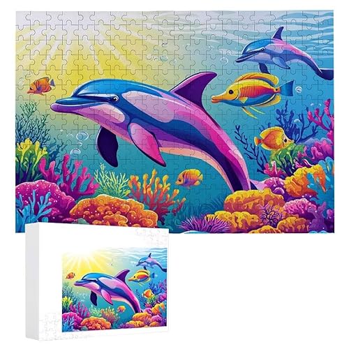 Puzzle 2000 Teile Erwachsene Delphin 100 x 70 cm, 3D Visuelle Wooden Puzzle, DIY Craft Bastelpuzzles für Heimdekoration, Geschenkbox, Familie herausforderndes Puzzles F-238 von WEISHIWE