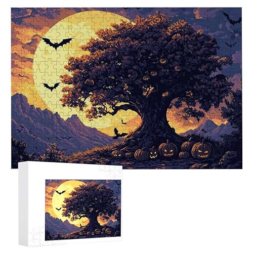 Puzzle 2000 Teile Erwachsene Halloween Baum 100 x 70 cm, 3D Visuelle Wooden Puzzle, DIY Craft Bastelpuzzles für Heimdekoration, Geschenkbox, Familie herausforderndes Puzzles F-666 von WEISHIWE