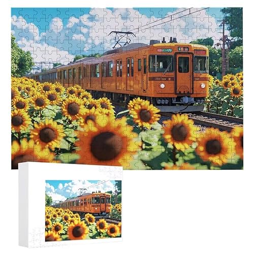 Puzzle 2000 Teile Erwachsene Sonnenblumenzug 100 x 70 cm, 3D Visuelle Wooden Puzzle, DIY Craft Bastelpuzzles für Heimdekoration, Geschenkbox, Familie herausforderndes Puzzles F-688 von WEISHIWE