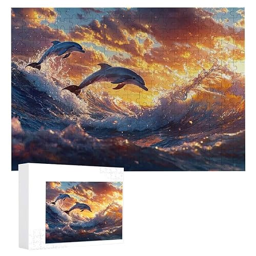 Puzzle 300 Teile Erwachsene Meeresdelfine 40 x 28 cm, 3D Visuelle Wooden Puzzle, DIY Craft Bastelpuzzles für Heimdekoration, Geschenkbox, Familie herausforderndes Puzzles F-247 von WEISHIWE