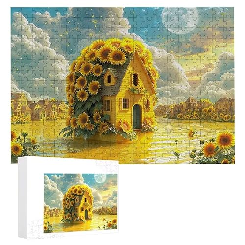 Puzzle 300 Teile Erwachsene Sonnenblumenhaus 40 x 28 cm, 3D Visuelle Wooden Puzzle, DIY Craft Bastelpuzzles für Heimdekoration, Geschenkbox, Familie herausforderndes Puzzles F-689 von WEISHIWE
