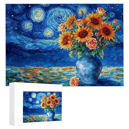 Puzzle 500 Teile Erwachsene Sternenhimmel Sonnenblume 52 x 38 cm, 3D Visuelle Wooden Puzzle, DIY Craft Bastelpuzzles für Heimdekoration, Geschenkbox, Familie herausforderndes Puzzles F-710 von WEISHIWE