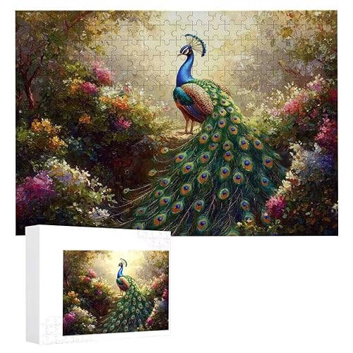 Puzzle 500 Teile Erwachsene Tierpfau 52 x 38 cm, 3D Visuelle Wooden Puzzle, DIY Craft Bastelpuzzles für Heimdekoration, Geschenkbox, Familie herausforderndes Puzzles F-148 von WEISHIWE