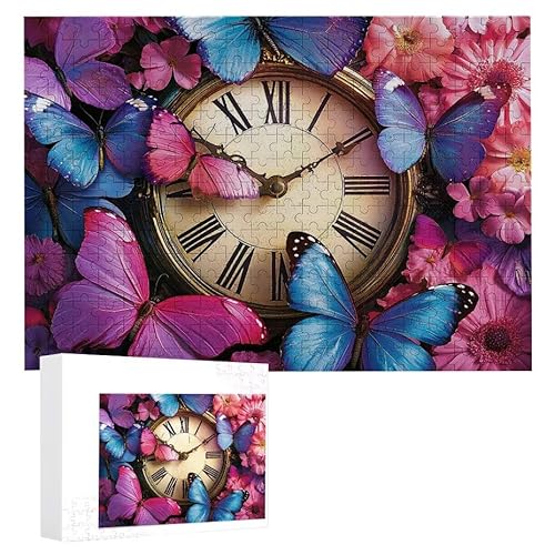 Puzzle 500 Teile Erwachsene Uhr Schmetterling 52 x 38 cm, 3D Visuelle Wooden Puzzle, DIY Craft Bastelpuzzles für Heimdekoration, Geschenkbox, Familie herausforderndes Puzzles F-784 von WEISHIWE