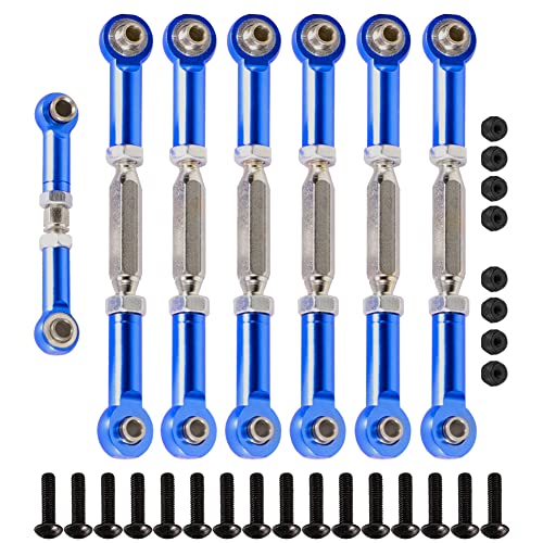 WEISHUJI 7 Stück vordere und hintere Servoverbindung, verstellbare Aluminium-Spannschlösser/Sturzverbindung mit Stangenend-Sets, gefrästes Metall, vorne und hinten, Servo-Link für 1/10 von WEISHUJI