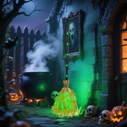 WEISIPU Halloween Dekoration Hexenbesen Animiert Beweglich Mit Licht und Sound Gruselig Für Party und Wohnzimmer von WEISIPU