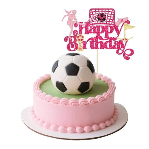 1 Stück Fussball Tortendeko Geburtstag, Tortenaufleger Fussball mit "Happy Birthday" Kuchen Deko Fußball Cake Topper für Kinder Junge Mädchen Geburtstag Fussball Sport Party Deko (Rosa) von WEITAPYT