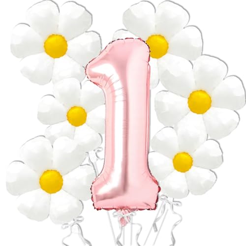 Gänseblümchen Folienballons, 7pcs Geburtstagsdeko Gänseblümchen, Gänseblümchen Ballon 1, Ballons 1. Geburtstag Blumen, Blumen Ballon, für 1-Jährige Mädchengeburtstage, Babypartys Gänseblümchen Folienballons, 7pcs Geburtstagsdeko Gänseblümchen, Gänseblümchen Ballon 1, Ballons 1. Geburtstag Blumen, Blumen Ballon, für 1-Jährige Mädchengeburtstage, Babypartys von WEITAPYT