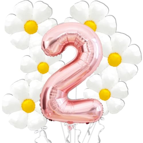 Gänseblümchen Folienballons, 7pcs Geburtstagsdeko Gänseblümchen, Gänseblümchen Ballon 2, Ballons 2. Geburtstag Blumen, Blumen Ballon, für 2-Jährige Mädchengeburtstage, Babypartys Gänseblümchen Folienballons, 7pcs Geburtstagsdeko Gänseblümchen, Gänseblümchen Ballon 2, Ballons 2. Geburtstag Blumen, Blumen Ballon, für 2-Jährige Mädchengeburtstage, Babypartys von WEITAPYT