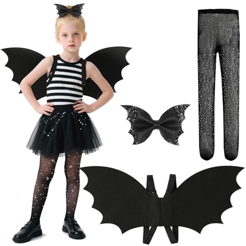Halloween Kostüm Kinder Fledermaus Kostüm Mädchen mit Fledermaus-Flügel, Schleife Haarspange und Netzstrümpfe Halloween Party Kostüm Set für Karneval Fasching Maskerade, Cosplay Mottoparty Kostümparty Halloween Kostüm Kinder Fledermaus Kostüm Mädchen mit Fledermaus-Flügel, Schleife Haarspange und Netzstrümpfe Halloween Party Kostüm Set für Karneval Fasching Maskerade, Cosplay Mottoparty Kostümparty von WEITAPYT