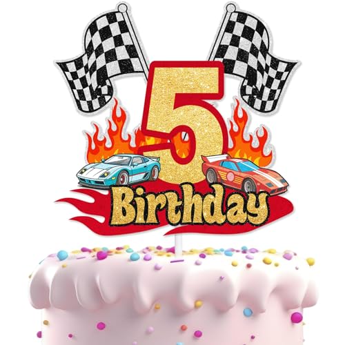 Rennauto Tortendeko, Cake Topper Rennauto, Geburtstag Rennauto Kuchen, Cars Auto Deko Torte, Happy Birthday Geburtstagskuchendekoration mit Zielflagge und Rennthema für 5-Jährige Rennauto Tortendeko, Cake Topper Rennauto, Geburtstag Rennauto Kuchen, Cars Auto Deko Torte, Happy Birthday Geburtstagskuchendekoration mit Zielflagge und Rennthema für 5-Jährige von WEITAPYT