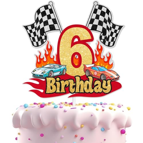 Rennauto Tortendeko, Cake Topper Rennauto, Geburtstag Rennauto Kuchen, Cars Auto Deko Torte, Happy Birthday Geburtstagskuchendekoration mit Zielflagge und Rennthema für 6-Jährige Rennauto Tortendeko, Cake Topper Rennauto, Geburtstag Rennauto Kuchen, Cars Auto Deko Torte, Happy Birthday Geburtstagskuchendekoration mit Zielflagge und Rennthema für 6-Jährige von WEITAPYT
