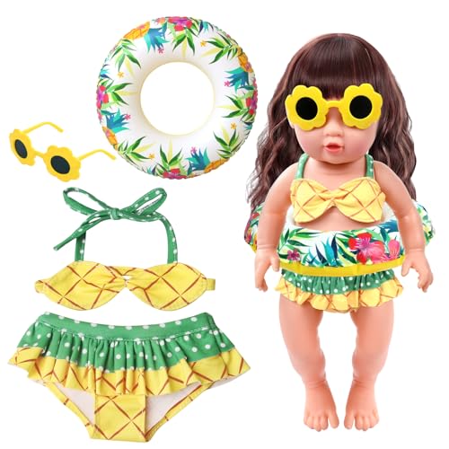 Schwimm-Set für Puppen, 3pcs Puppenzubehör Badeanzug, Puppen Schwimmring, Puppen Badeanzug, Sonnenbrille, Passend für Puppen Von 35 - 45 cm, für den Badespaß an Heißen Sommertagen(Gelb) von WEITAPYT