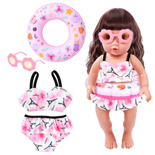 Schwimm-Set für Puppen, 3pcs Puppenzubehör Badeanzug, Puppen Schwimmring, Puppen Badeanzug, Sonnenbrille, Passend für Puppen Von 35 - 45 cm, für den Badespaß an Heißen Sommertagen(Rosa) von WEITAPYT
