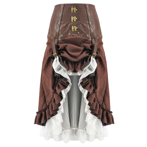 WEITING Beliebtes Halloween-Bühnenkostüm Steampunk Unregelmäßiger Rock Zweiteiliges Set-Braun-3XL von WEITING
