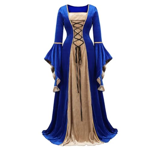 WEITING Frauen Gothic Mittelalter Kleid Halloween Party Kostüme Karneval Cosplay Palast Edle Lange Roben Kostüm Vintage Renaissance Kleid-Blau-M von WEITING