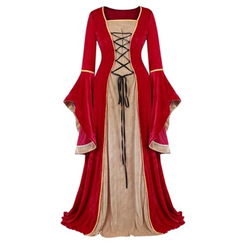 WEITING Frauen Gothic Mittelalter Kleid Halloween Party Kostüme Karneval Cosplay Palast Edle Lange Roben Kostüm Vintage Renaissance Kleid-Rot-S von WEITING