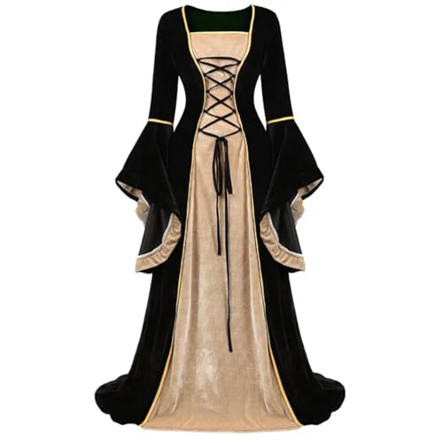 WEITING Frauen Gothic Mittelalter Kleid Halloween Party Kostüme Karneval Cosplay Palast Edle Lange Roben Kostüm Vintage Renaissance Kleid-Schwarz-XL von WEITING