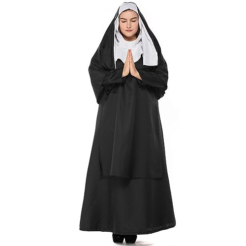 WEITING Halloween Cosplay Nonnenkostüm Damen Karneval Kirche Religiöses Kloster Maskerade Partykleid-Schwarz-S WEITING Halloween Cosplay Nonnenkostüm Damen Karneval Kirche Religiöses Kloster Maskerade Partykleid-Schwarz-S von WEITING