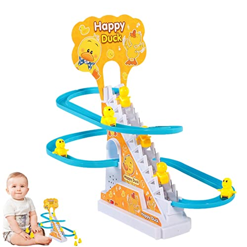 WEITING Kletterspielzeug, kleine gelbe Ente, steigt die Treppe – Treppen klettern, Roller Coaster Spielzeug, elektrische Strecke, Spielzeug für den Innenbereich mit blinkenden Lichtern, Geschenk für von WEITING