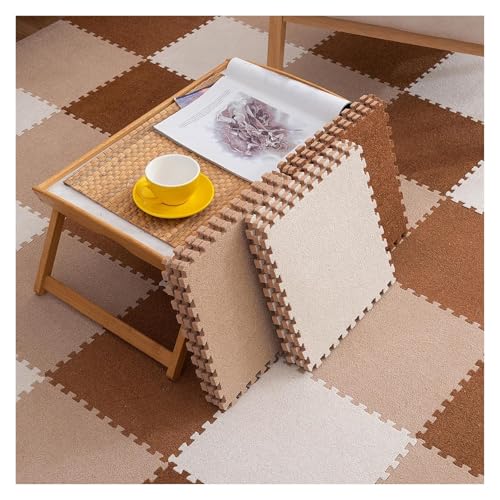 Ineinandergreifende Schaumstoff-Fliesen, Plüsch-Teppich, 10 Stück, Schaumstoff-Teppichfliesen mit Rand, dicke, zuschneidbare Quadrate, Plüsch-Puzzle-Spielbodenmatten, rutschfester Schaumstoff von WEITINGKKK