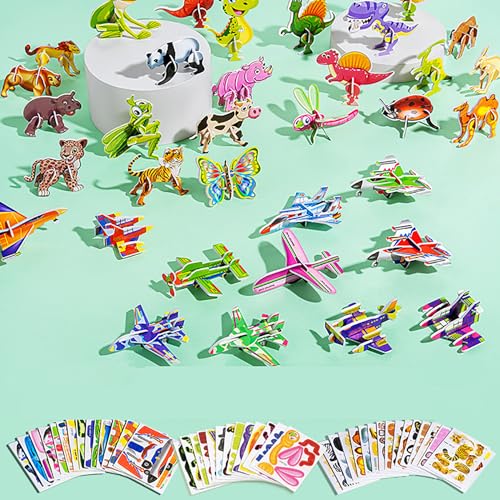 25Pcs Educational 3D Cartoon Puzzle, 3D Puzzle for Kids Toys Pack, 3D Paper Puzzles Paper Craft DIY Puzz Kits, Animals/Dinosaurs/Aircraft/Insects 3D Jigsaw Puzzle DIY Art Crafts (ColorB+C+D 75Pcs) von WEJDYKG