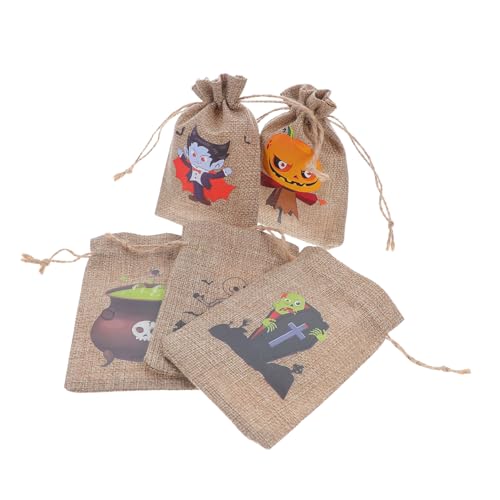 WEKADRIN 10 Stück Halloween Zuckertüten aus Strapazierfähigem Jutestoff mit Kordelzug Bedruckte Kürbis Süßigkeitensäcke für Partys Trick Treat und Festliche Geschenkbeutel von WEKADRIN